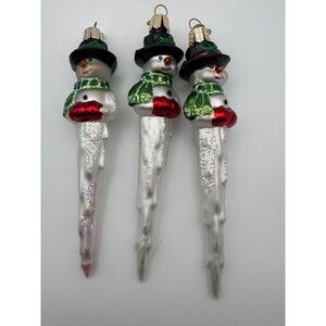Old World Christmas Glass Blown Icicle Snowman Ornament set of 3